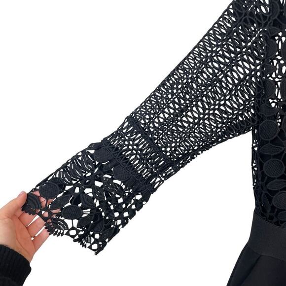 Self-Portrait Eliza Guipure 3/4 Sleeve Tapered Boho Lace Jumpsuit Black Size 4 - Picture 6 of 9